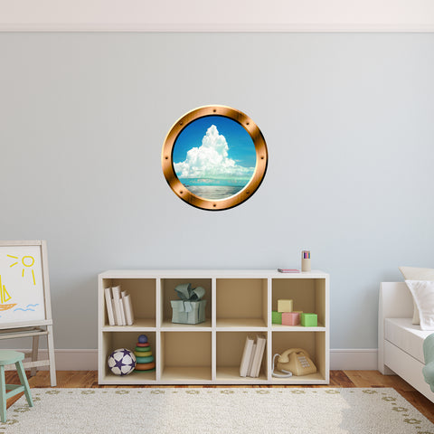 VWAQ Ocean and Clouds Scene Bronze Porthole Peel and Stick Vinyl Wall Decal - BP40