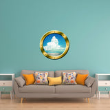 VWAQ Ocean and Clouds Scene Peel and Stick Gold Porthole Vinyl Wall Decal - GP40