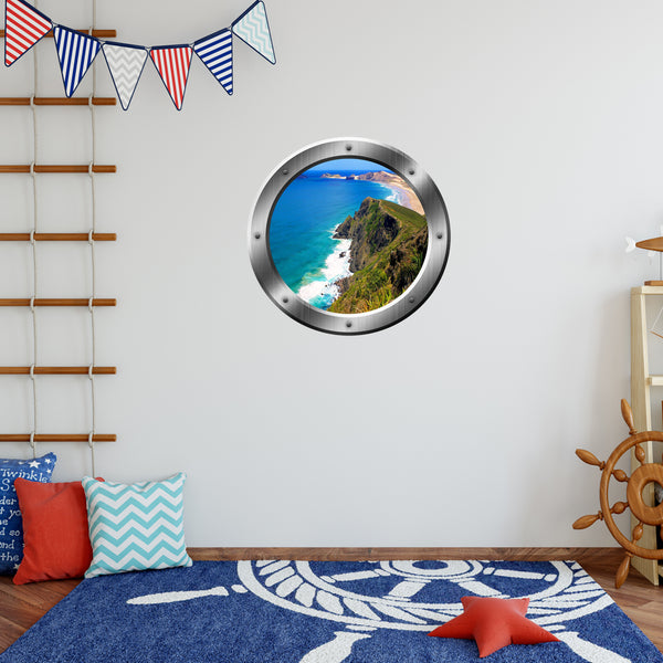 Ocean Cliff Beach Scene Porthole Window