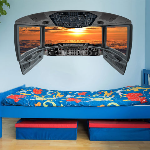 Airplane Cockpit Wall Mural | Sunset Clouds Airplane Window Decal - CP2 - VWAQ Vinyl Wall Art Quotes and Prints