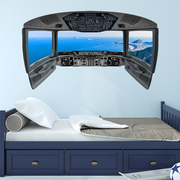 Pilot Cockpit Wall Decal | Airplane Window Ocean View Wall Mural VWAQ