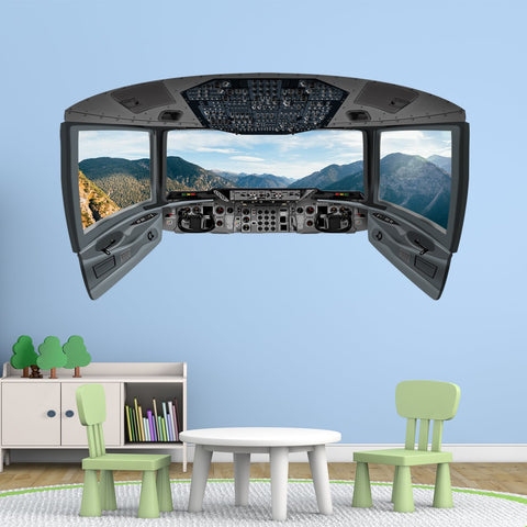 Airplane Cockpit Wall Mural | Mountain Window Wall Decal - CP16 - VWAQ Vinyl Wall Art Quotes and Prints