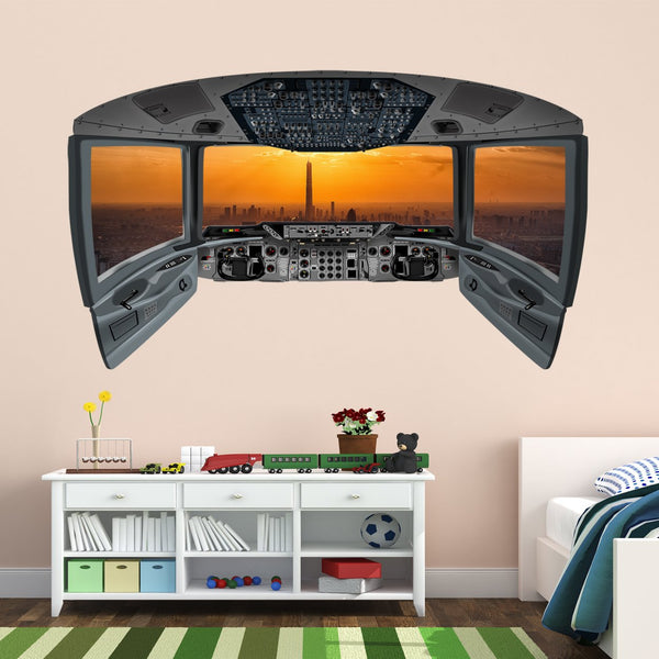 Airplane Pilot Cockpit Wall Mural | City Window Wall Decal - CP17 - VWAQ Vinyl Wall Art Quotes and Prints