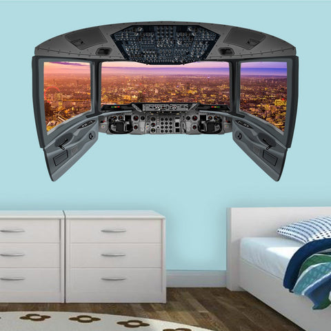 VWAQ London City View Wall Sticker | 3D Airplane Cockpit Wall Decal - CP18 - VWAQ Vinyl Wall Art Quotes and Prints