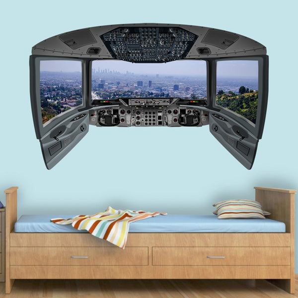 VWAQ Los Angeles Window Wall Mural | 3D Airplane Cockpit Wall Decal - CP19 - VWAQ Vinyl Wall Art Quotes and Prints