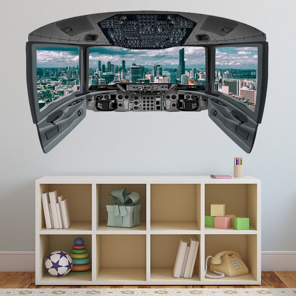 Airplane Cockpit Wall Decal Mural | City Mural Wall Decal - CP23 - VWAQ Vinyl Wall Art Quotes and Prints