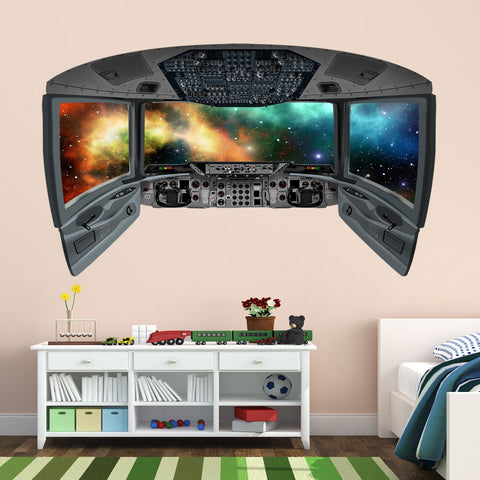 VWAQ Outer Space Galaxy Wall Mural | 3D Space Shuttle Cockpit Wall Decal - CP27 - VWAQ Vinyl Wall Art Quotes and Prints