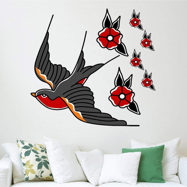 VWAQ Swallow Tattoo Wall Decor Peel and Stick Bird Decals American Traditional Style - AT3 - VWAQ Vinyl Wall Art Quotes and Prints