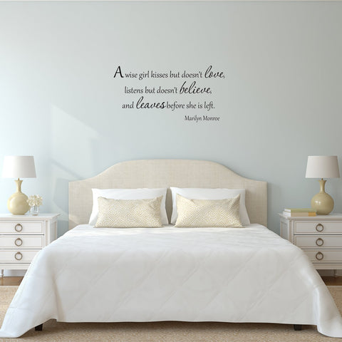 A Wise Girl Kisses But Doesn't Love Marilyn Monroe Decal Wall Quotes - VWAQ Vinyl Wall Art Quotes and Prints