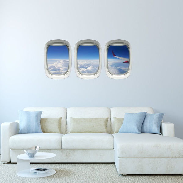 VWAQ Pack of 3 Airplane Window Wing Cloud View Peel and Stick Vinyl Wall Decal - PPW27 - VWAQ Vinyl Wall Art Quotes and Prints