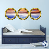 VWAQ Pack of 3 Peel and Stick Ocean View Boat Bronze Porthole Vinyl Wall Decals no background