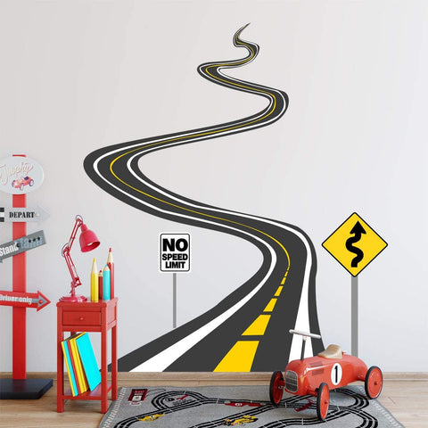 VWAQ Winding Road Wall Decals with Street Signs Stickers - Peel and Stick Kids Room Fun Decor - HOL43 
