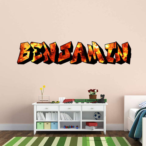 VWAQ Custom Flames Wall Stickers Name - Personalized Graffiti Decals Kids Room Decor - GN31 