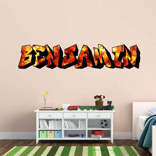 Custom Flames Wall Stickers Name - Personalized Graffiti Decals Kids Room Decor VWAQ - GN31