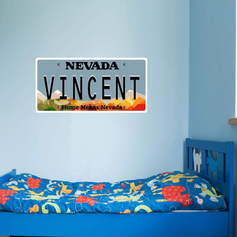 VWAQ Custom Name Nevada License Plate Wall Decal - Kids Room Sticker Decor - NS5 