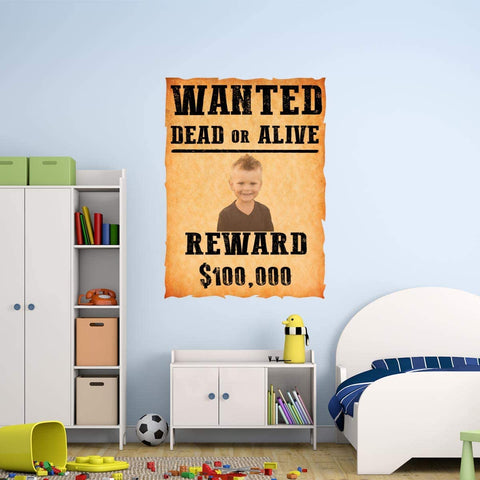 VWAQ Custom Wanted Dead or Alive Wall Decal - Upload Your Own Picture - Personalized Kids Room Sticker - HOL48 