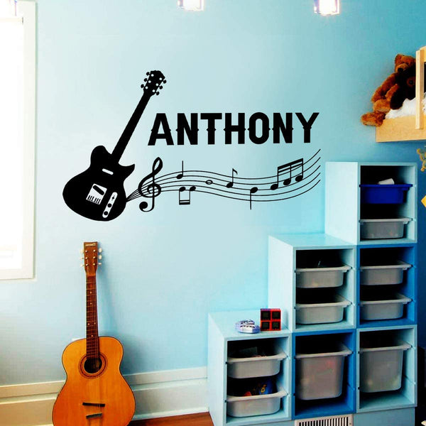 VWAQ Custom Guitar Wall Sticker - Music Room Decal - Personalized Name Decor - CS20 