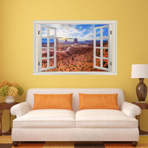 VWAQ - 3D Window Wall Decals Monument Valley Desert Landscape Peel and Stick Nature Mural - NWT11 