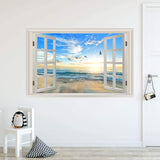 Sunset Beach Window Wall Decals 3D Ocean View Sticker Seascape Mural VWAQ - NWT20