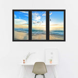 Sunset 3D Beach Office Window Wall Decals Ocean View Sticker Seascape Mural VWAQ - OW20