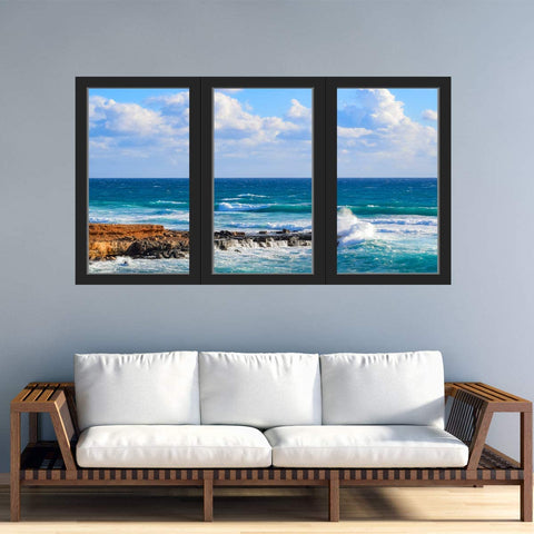 VWAQ - 3D Beach View Office Window Wall Decal Sticker Peel and Stick Ocean Scene Mural - OW14 