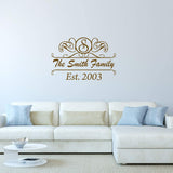 Custom Family Name Wall Decal - Personalized Monogram Wall Sticker Year Established VWAQ - CS21