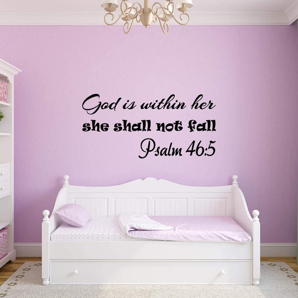 VWAQ God is Within Her She Shall Not Fall Wall Decal Psalm 46:5 Christian Bible Sticker Decor for Girls Room