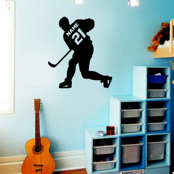 VWAQ Hockey Player Wall Decal Personalized - Custom Name Sports Wall Sticker for Boys Room - CS23 