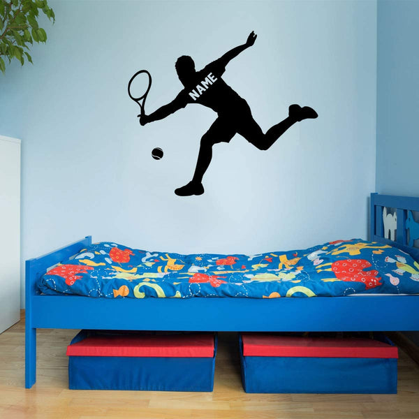 VWAQ Tennis Player Wall Decal Personalized - Custom Name Sports Wall Sticker for Boys Room - CS24 