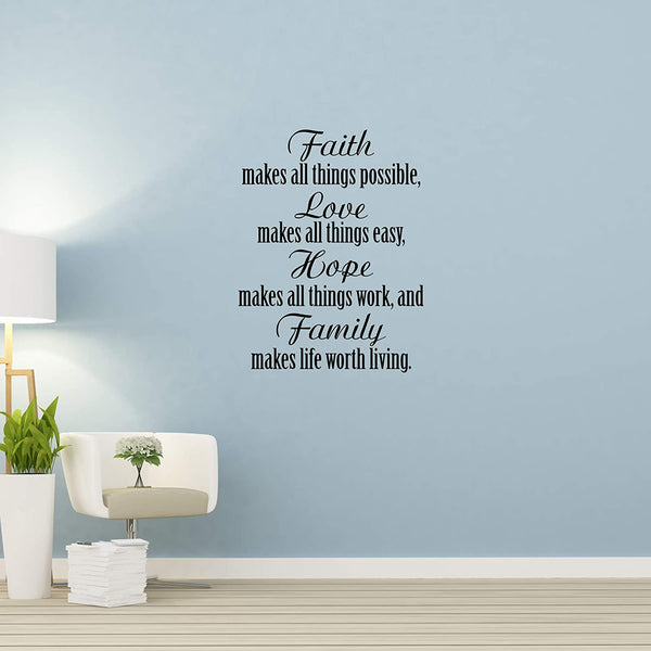 VWAQ Faith Makes All Things Possible Love Makes All Things Easy Wall Art Decal Christian Quotes Decor - V2 