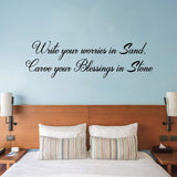 Write Your Worries in Sand, Carve Your Blessings in Stone Vinyl Wall Decal Inspirational Quotes Positive Stickers Encouraging Sayings VWAQ