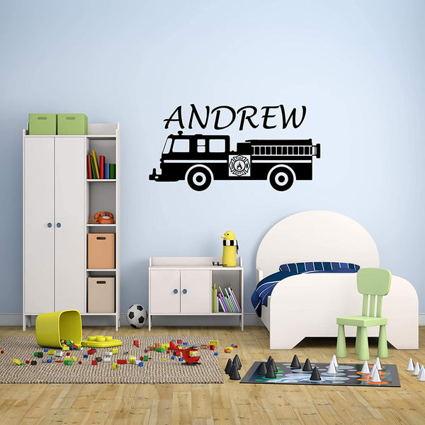 Custom Name Firetruck Wall Stickers Boys Room Firefighter Decal Personalized Fire Truck Decor VWAQ - CS27