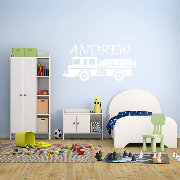 Custom Name Firetruck Wall Stickers Boys Room Firefighter Decal Personalized Fire Truck Decor VWAQ - CS27