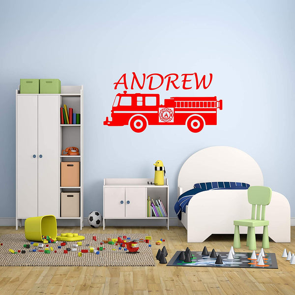 Custom Name Firetruck Wall Stickers Boys Room Firefighter Decal Personalized Fire Truck Decor VWAQ - CS27