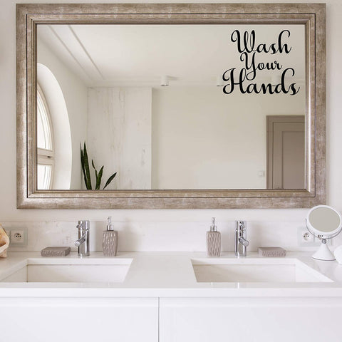 VWAQ Wash Your Hands Vinyl Decal for Mirror and Walls Bathroom Decor Restroom Sticker Art 