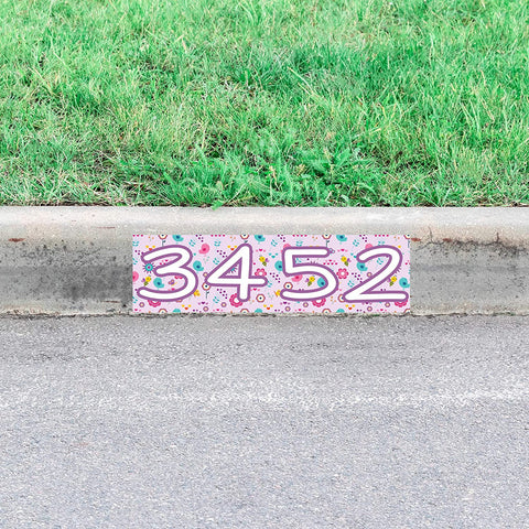 VWAQ Flowery Curb Sticker Personalized Number Decal Custom Curbside Street Address Floral Decor - PCCD28