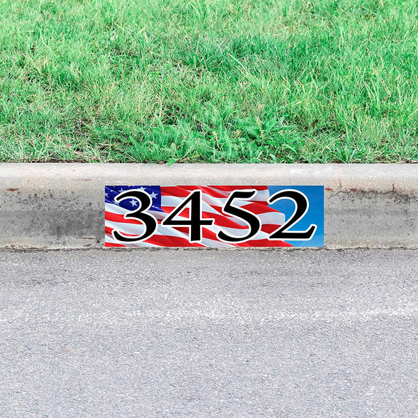 VWAQ Custom Curb Decal American Flag USA Curbside Address Sticker Personalized Street Numbers Patriotic - PCCD29