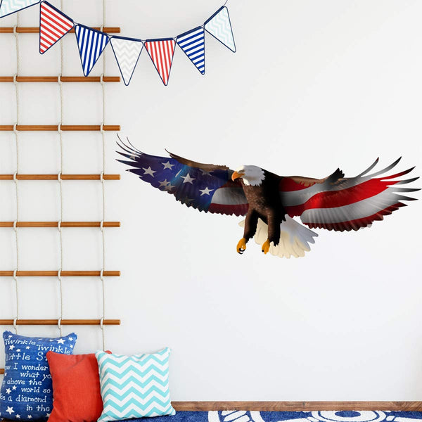 Bald Eagle American Flag Wall Decal Patriotic Decor USA Art Decoration VWAQ - NA16 20H x 50W