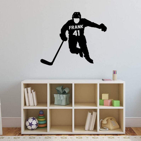 VWAQ Hockey Player Wall Decal with Personalized Name - CS41 