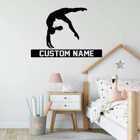 VWAQ Gymnast Silhouette Wall Decal with Personalized Name - CS43 