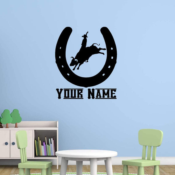 VWAQ Cowboy Rodeo Wall Decal with Personalized Name CS45 