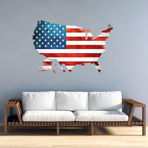 VWAQ United States of America Wall Decal US Flag Peel and Stick Patriotic Decor - NA21 
