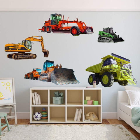VWAQ Large Construction Vehicles 5 Piece Peel and Stick Removable Wall Decals - PAS38