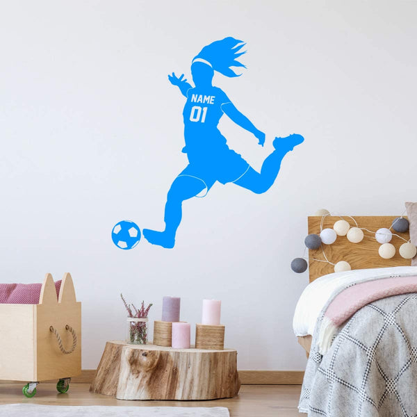 Custom Name Girls Soccer Player Vinyl Wall Sticker Personalized Sports Decor Soccer Ball Sticker VWAQ - TTC28