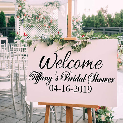 VWAQ Custom Bridal Shower Decal Wedding Reception Personalized Name & Date Sign Decorations - CS55 