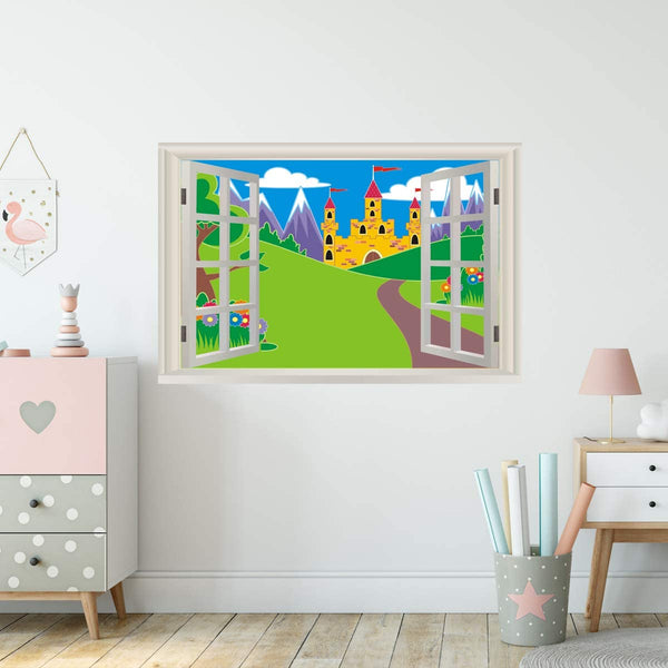 VWAQ - Castle Window Decal Wall Sticker Kids Room 3D Mural Peel and Stick - NWT22 