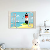 VWAQ Kids Room Beach Window Decal Wall Sticker Lighthouse Mural Peel and Stick - NWT27 