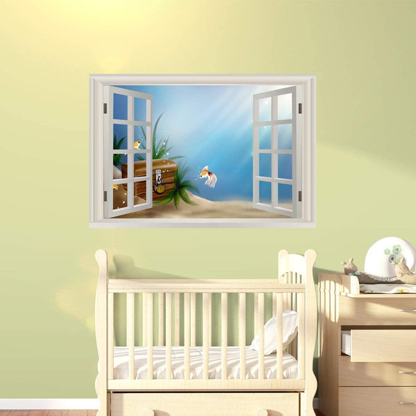 VWAQ - Nursery Ocean Window Decal Underwater Wall Stickers Kids Peel and Stick - NWT26 