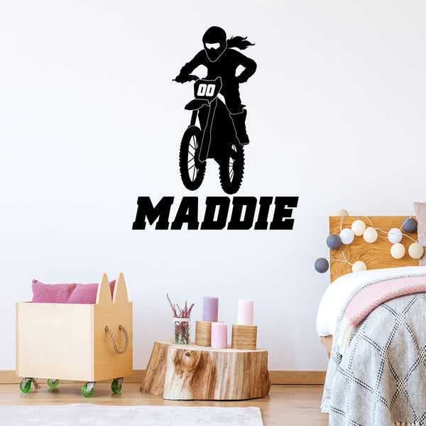 VWAQ Dirtbike Girl Customized Wall Decal Extreme Sports Personalized Kids Room Name - CS61 