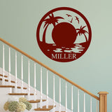 Custom Family Name Wall Decal Tropical Sunset Wall Art VWAQ - CS65